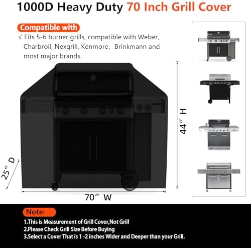 [Upgraded 1000D Heavy Duty Fabric] 70 inch Grill Cover for Outdoor Grill - Image 2