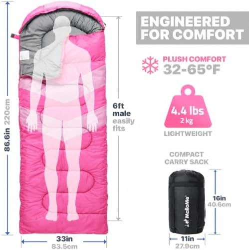 MalloMe Sleeping Bags for Adults Cold Weather & Warm - Backpacking Camping Sleeping Bag for Kids 10-12, Girls, Boys - Lightweight Compact Camping Essentials Gear Accessories Hiking Sleep Must Haves - Image 3