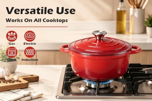 Leonyo 3-Quart Small Enameled Cast Iron Dutch Oven Pot with Lid, Red - Image 7