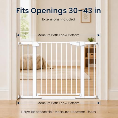Cumbor 30-43" Baby Gate for Doorways, Auto-Close Dog Gate, No-Drill, White - Image 4