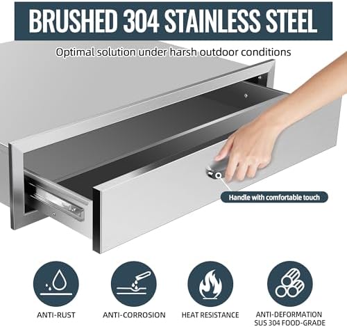 Outdoor Kitchen Drawers Stainless Steel, BBQ Drawer Inserts for Built-in Patio Grill Station, 30''W x 6.5''H - Image 4