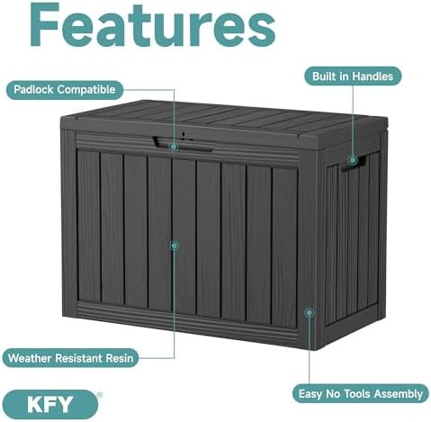 45 Gallon Waterproof Resin Deck Box, UV Resistant Outdoor Storage for Garden, Patio, Porch, Delivery, Striped Black - Image 3