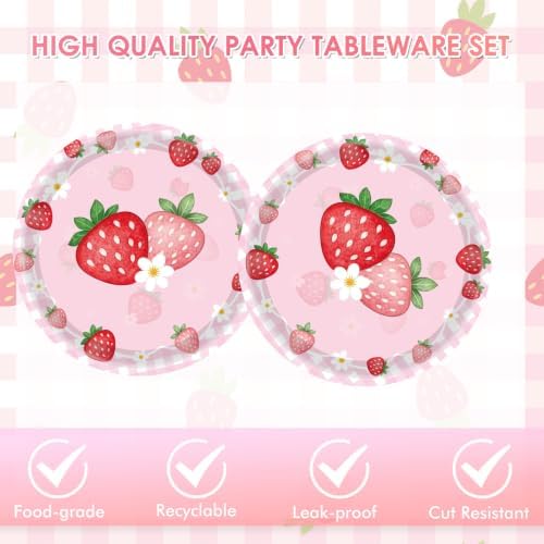 40PCS Strawberry Birthday Decorations Disposable Pink Berry Birthday Dessert Plates and Napkins for Berry Sweet Baby Shower Strawberry Themed Birthday Party Decorations, Serves 20 - Image 3