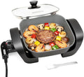 SugarWhisk 8-inch Ceramic Coated Electric Skillet with Lid, Non Stick Skillet Griddle Pan Electric, Rapid Heat Up, 650W, Breakfast Skillet, Kitchen Appliances for Cooking, Graphite by Unknown