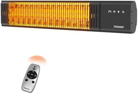 Powerscale 1500W Electric Patio Heater, IP65 Waterproof, Remote, Fast Heating, 4 Heat Levels, 24H Timer & Memory Function, Wall Mounted Indoor/Outdoor Heater for Patio, Garage, Backyard, Black by Powerscale
