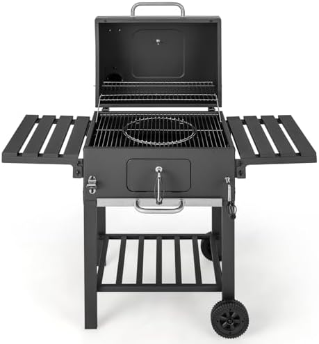 Giantex Charcoal Grill 24 inch, BBQ Grill with 2 Foldable Side Table, Adjustable Charcoal Tray, Pull-out Ash Tray, Heavy Duty Barbecue Grill with Wheels for Outdoor Cooking Camping Backyard Party by Giantex
