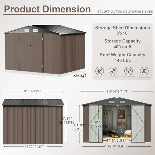 Aoxun 10x8 FT Shed Outdoor Storage Shed, Brown - Image 2