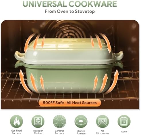 Enameled Cast Iron Dutch Oven Pot with Lid, Dutch Oven for Sourdough Bread Baking, 10×6 Bread Loaf Pans with Lid for Homemade Bread, Cake, Meatloaf, Oven & Induction Safe (Green, 3.84 QT) - Image 5