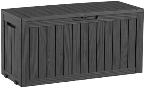ROJIK 149 Gallon Outdoor Storage Box Waterproof,Weatherproof Deck Boxes Outdoor Lockable,Resin Outside Storage Box for Garden Tools,Cushions,Accessories(Black,149 Gal) - Image 5