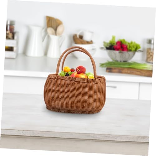 Imitation Rattan Woven Basket Sturdy PP Material Multi-Functional Picnic Storage Holder for Fruits Vegetables Decorative Rustic Organizer for Outdoor Use - Image 5