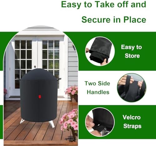 Outdoor Grill Cover Fits Cuisinart 16" Vertical Charcoal Smoker COS-116, Cover Geny Waterproof 600D Heavy Duty Round Smoker Grill Covers, 22" D x 27" H. - Image 5