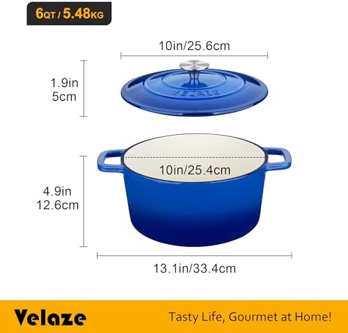 Velaze 6 QT Enameled Cast Iron Dutch Oven Pot with Lid, Blue - Image 2