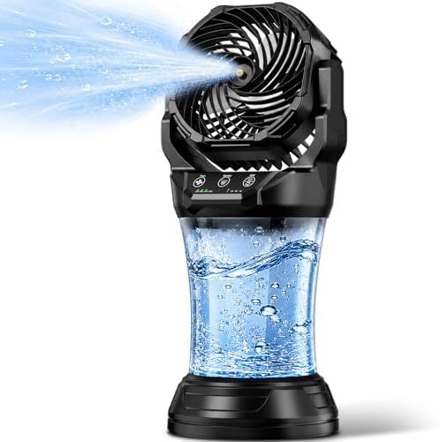 Misting Fan for Outside, Mister Fan with Remote & RGB Lights, 2L Tank & 2 Extra Nozzles, 4 Speeds Mist Modes for Extreme Cooling Effect, Ideal for Camping, Patio, Backyard by Hasealam
