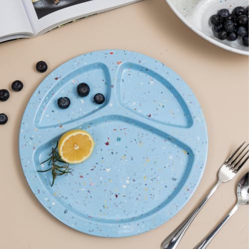 bzyoo 11-Inch Divided Plates Set of 2, 100% Melamine Portion Control Plates for Adults & Kids, Modern Confetti Pattern, BPA-Free & Dishwasher Safe, Ideal for Camping, RV, and Daily Use (Blue) - Image 3