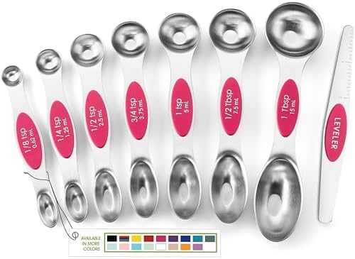 Spring Chef Dual Sided Magnetic Measuring Spoons Set of 8 for Kitchen, Pink by SpringChef