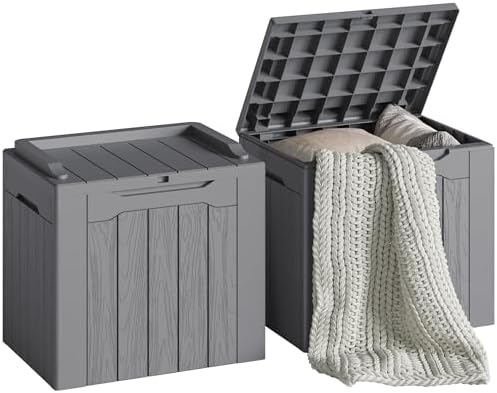 Devoko 30 Gallon Resin Deck Box 2 Pack Outdoor Indoor Waterproof Storage Box for Patio Furniture Pool Accessories Storage for Cushion Garden Tools (Grey, 2 Pack) by DEVOKO