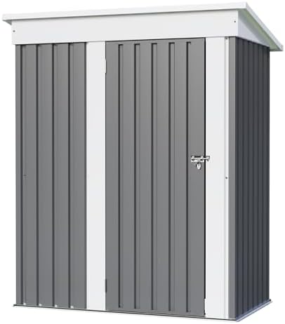 JUMMICO Metal Outdoor Storage Shed 5 x 3 FT Metal Shed with Lockable Door,Waterproof Garden Tool Shed Storage House for Backyard Patio Lawn,Grey by JUMMICO