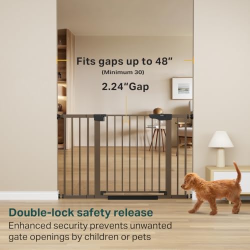 Cumbor 30-48 in Baby Gate for Stairs, Auto Close Dog Gate Indoor, Brown - Image 2