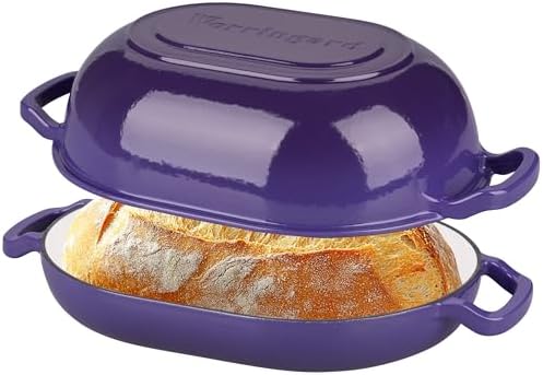 VORRINGARD Enameled Cast Iron Sourdough Bread Oven, Dutch Oven, Loaf Cast Iron Bread Pan for Homemade Bread Baking, Meatloaf Pan with Lid, 7QT, Purple by Unknown