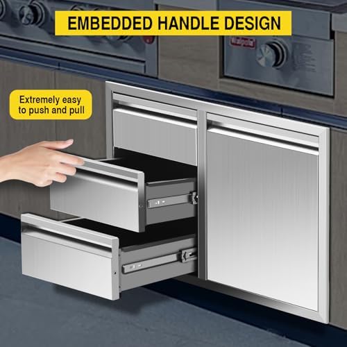 Outdoor Kitchen Drawer Combo BBQ Access Triple Drawers and Trash Drawer for BBQ Island Grill Station 28" W x 20.1" H x 19.8" D with Recessed Handle - Image 3