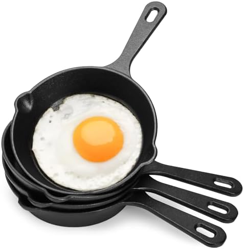 Hiceeden 4 Pack Small Cast Iron Skillet, 5-1/2 Inch Frying Pans with Double Drip-Spouts for Stove, Oven, Grill Safe, Indoor and Outdoor Use, Non-stick by Hiceeden