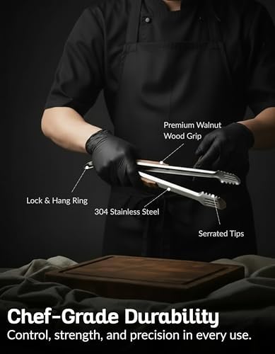 17-Inch Grill Tongs, Heavy Duty 304 Stainless Steel BBQ Tongs, Extra-Long Locking Grilling Tongs for Outdoor Grill & Smoker, Walnut Handle, Gift Pouch - Image 3