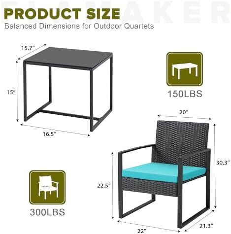 Flamaker 3 Pieces Patio Furniture Set Outdoor Wicker Bistro Chair (Blue) - Image 4
