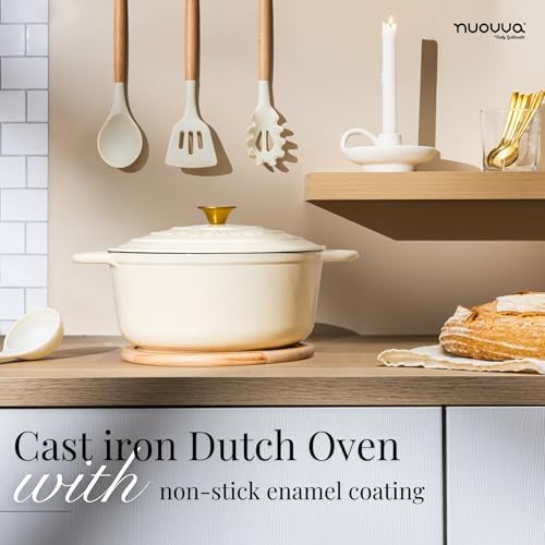 Cast Iron Pot with Lid-Non-Stick Ovenproof Enamelled Casserole Pot, Oven Safe up to 500° F-Sturdy Dutch Oven Cookware - Cream, 5-Quart, 24cm-by Nuovva - Image 6