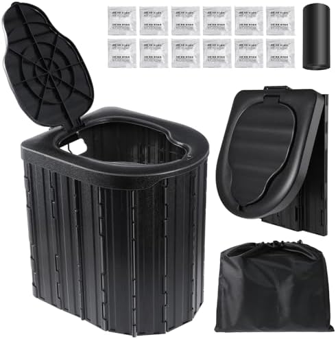 Camping Toilet, Portable Toilet for Adults, Camp Toilet with Handbag, Travel Potty for Camping, Hiking, RoadTrip, Car, Tent, Truck Drivers (black-15.7''H) by Sckee