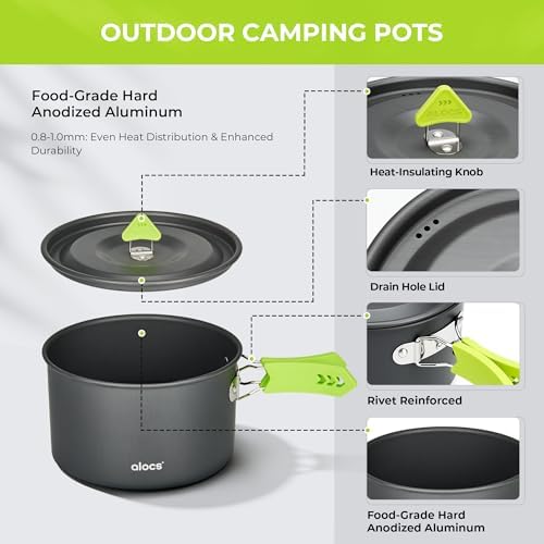 ALOCS Lightweight Camping Cookware Set, Pots and Pans with Kettle - Image 5