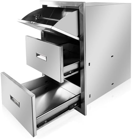 Outdoor Kitchen Triple Drawers 17'' W x 30'' H x 21'' D Stainless Steel BBQ Island Drawers with Handle Enclosed Built-in Flush Mount Drawer for Outdoor Kitchen Island Patio Grill Station by Fsehyue