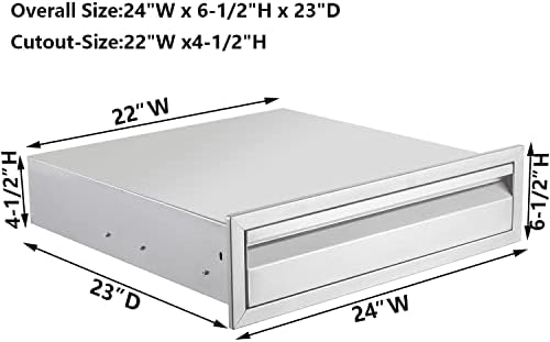 24" W Outdoor Kitchen Drawer Stainless Steel BBQ Single Drawer Flush Mount for Outdoor Kitchen Island(Overall Size:24" W x 6.5"H x 23" D inch) - Image 3