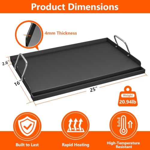 25"x16" Carbon Steel Griddle for Gas Grill w/Nano-Ceramic Nonstick Coating - Image 2