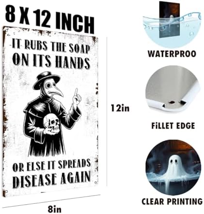 BEASTZHENG Funny Wash Your Hand Plague Doctor Gothic Tin Decor Wall Decor Guest Wall Decor Art Metal Tin Sign In The Bathroom Bedroom 8 X 12 Inches - Image 3