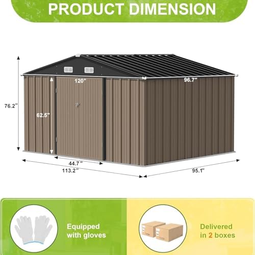 JUMMICO 10 x 8 FT Outdoor Storage Shed, Large Metal Garden Shed & Tool Sheds for Backyard Garden Patio Lawn (Brown) - Image 3