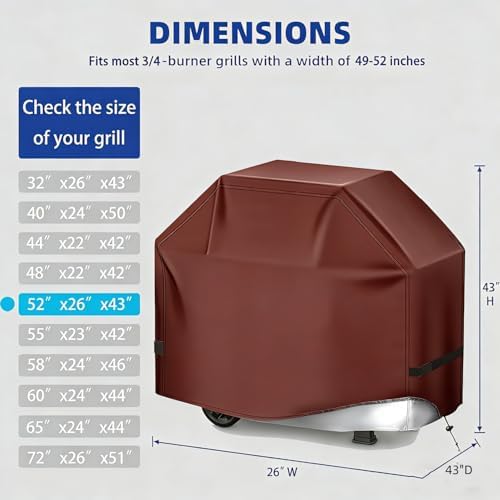 BBQ Gas Grill Cover for Outdoor, Anti-UV, Rip-Proof, 600D Oxford Fade Resistant Material, Barbecue Cover with Hook and Loop Straps & Adjustable Hem Drawstring (Reddish Brown, 52”x26”x43”) - Image 2
