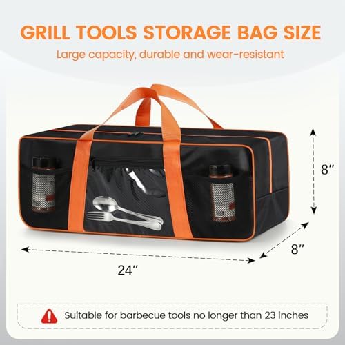 Grill Tool Storage Bag for Outdoor Barbecue, 24 in, Black, Mesh Bag - Image 2