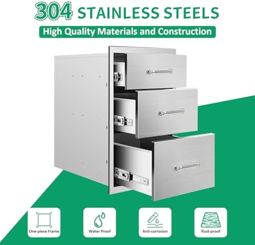 Outdoor Kitchen Drawers 14" W x 21" H x 23" D Stainless Steel Triple Drawers with Ergonomic Handle for BBQ Island, Patio Grill Station & Outdoor Kitchen Cabinets - Image 3