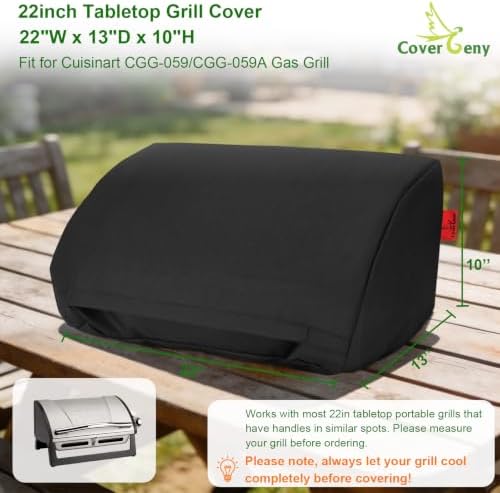 22" Walk-with Portable Tabletop Grill Cover with Overlapping Opening for Carry Without Removing, Waterproof 600D Portable BBQ Grill Cover for Cuisinart CGG-059/CGG-059A Gas Grill - Image 4