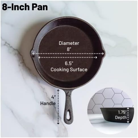 8 Inch Round Medium Pre-Seasoned Cast Iron Skillet - Image 2