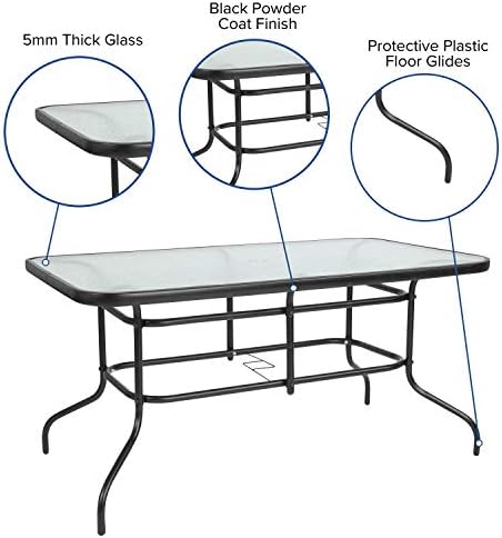 Flash Furniture 31.5x55 in Tempered Glass Table, with Umbrella Hole - Image 4