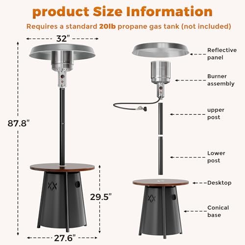 Pamapic Outdoor Heaters for Patio with Round Table Design, Premium 304 Stainless Steel Burner, Triple Protection System Propane Patio Heater for Porch Garden, Residential & Commercial Use - Image 4