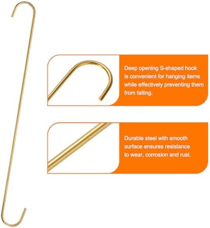 HARFINGTON 4pcs Long S Hooks 16 Inch Extra Long Metal S-Shaped Hanging Hooks High Manganese Steel S Hanger Storage Organizing Tool for Kitchen Garden Bathroom Garage Closet, Gold Tone - Image 4