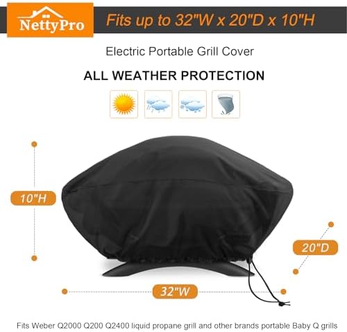 NettyPro Grill Cover for Small Q Series Grills, Waterproof Heavy Duty UV Resistant Portable Grill Cover for Q 2400 Series and Baby Q Gas Grill, Black - Image 6