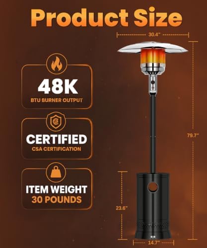FOOWIN Patio Heater 48,000 BTU Outdoor Propane Heater with Wheels - Image 3