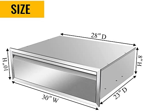 Outdoor Kitchen Drawers Stainless Steel 30W X 10H X 23D Inch, Flush Mount Single BBQ Island Drawers with Hidden Handle for Outdoor Kitchens, Patio or Grill Station - Image 3