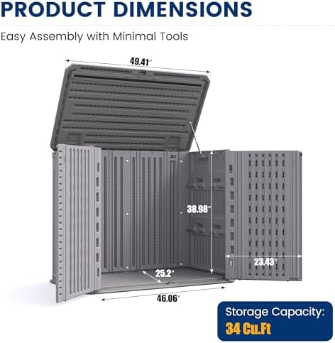 UDPATIO 34 Cu.Ft Outdoor Storage Shed, HDPE Resin Horizontal Cabinet,Grey - Image 2