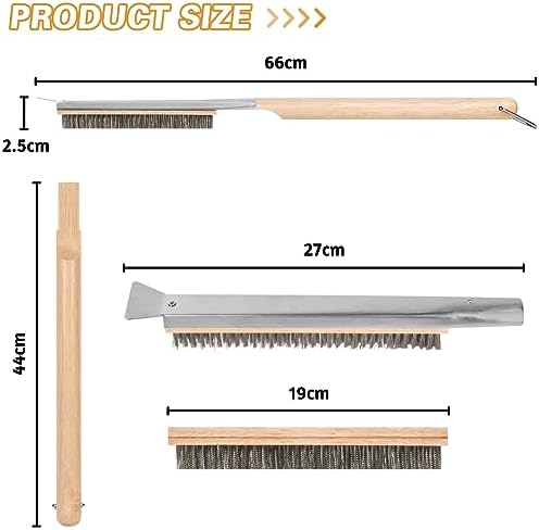 Aolso Pizza Oven Brush, 26" Brush and Stainless Steel Scraper for Pizza Stone, BBQ Grill Cleaning Brush Non Scratch Heat Proof Stainless Steel Bristles with Screwdriver for Pizza Oven Accessories - Image 2