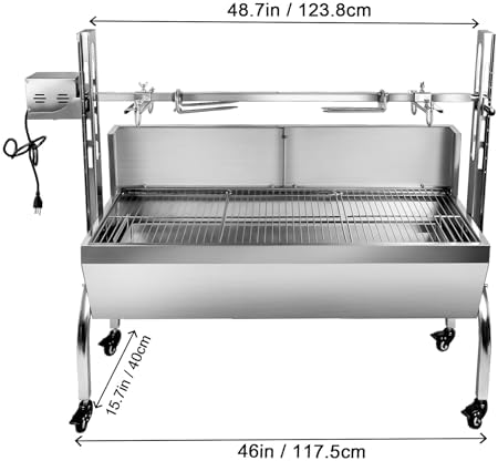 48.6" Electric Rotisserie Grill, Pig Lamb Spit Roaster Stand - 176 Lbs Capacity, Adjustable Height, BBQ Charcoal Rotisserie Grill Kit - Stainless Steel For Outdoor Party Camping - Image 4