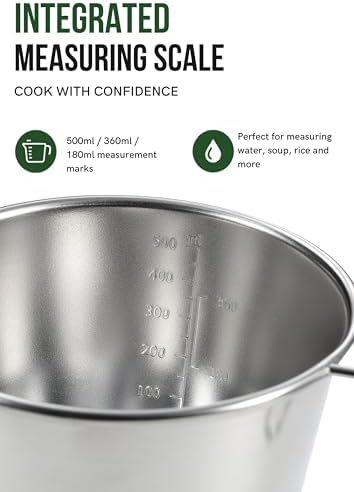 CAMPINGMOON 600ml 20oz Stainless Steel Stackable Camping Mug Lightweight Outdoor Cooking Cup Measuring Scale for Backpacking Hiking Campfire Use Soup Noodles Rice (Silver (cup+lid)) - Image 5